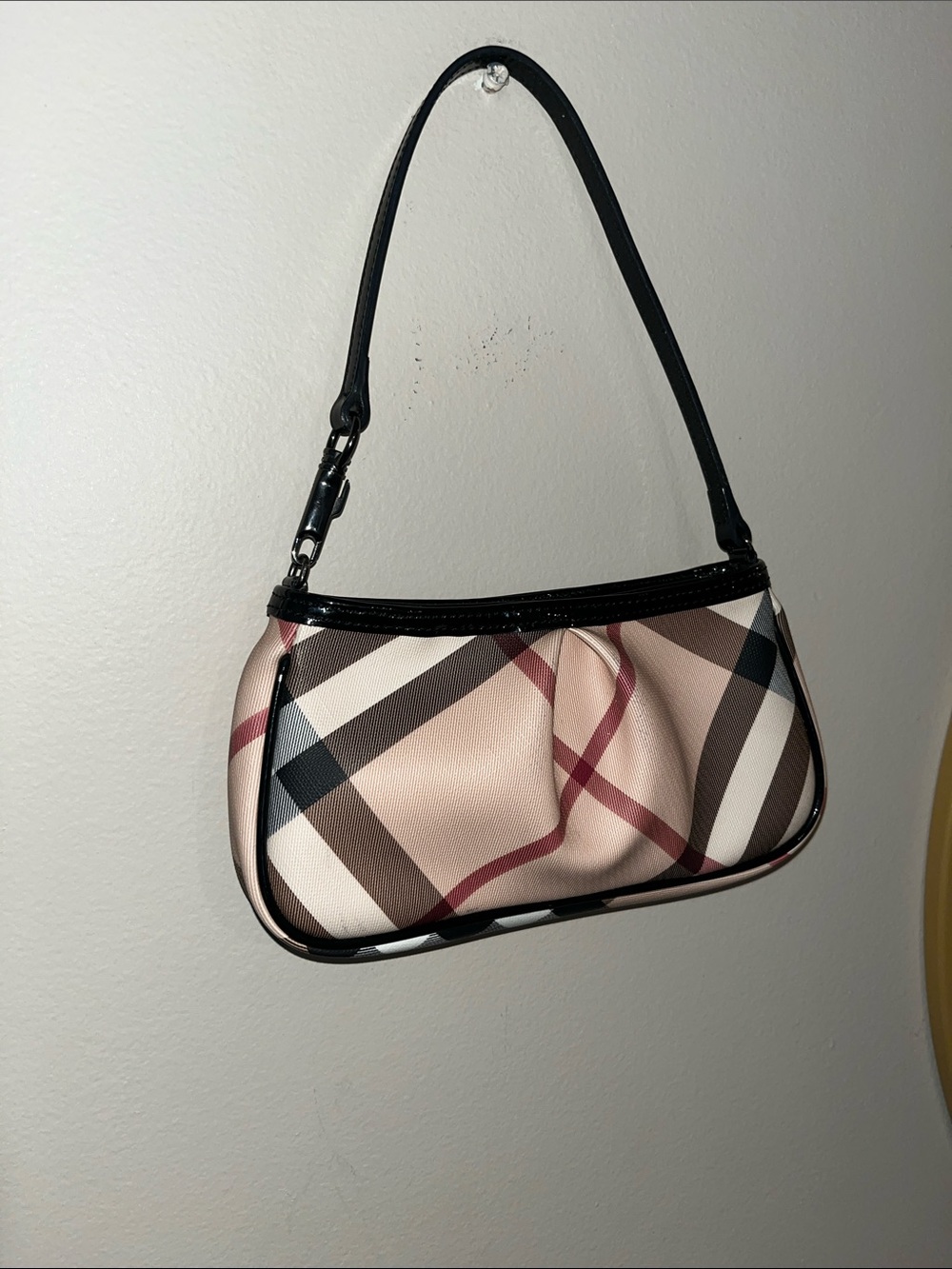 Burberry Beige Plaid Shoulder Bag with Black Trim
